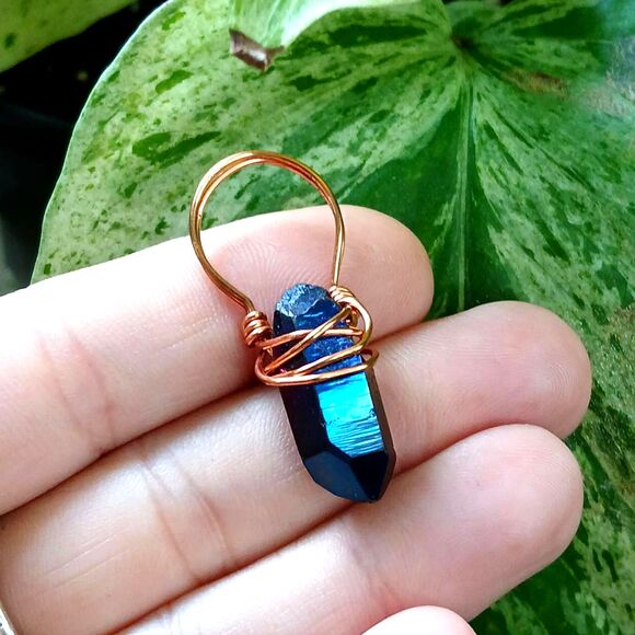 Titanium Quartz Crystal Pendant, Copper Gemstone Pendant, OOAK 1.5" - Picture 1 of 3